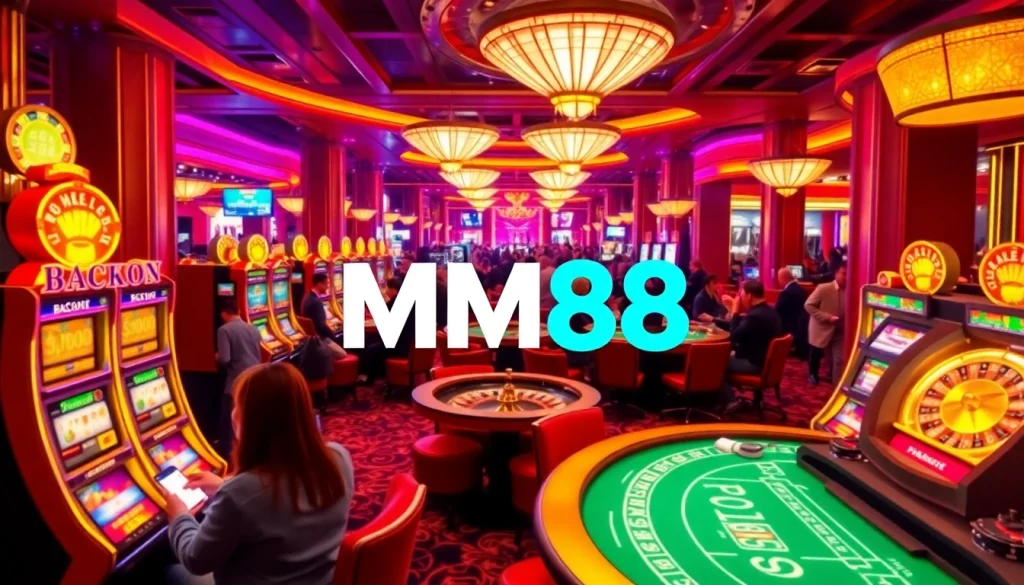 MM88 offers an exciting online gambling experience with vibrant tables and players engaged in thrilling games.
