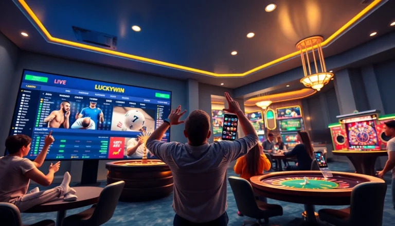 Dynamic gambling scene at luckywin.name showcasing sportsbook excitement and casino thrill
