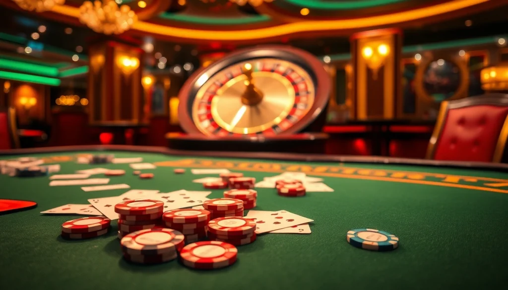 Experience the excitement of xin88 at a luxurious poker table with vibrant chips and cards.