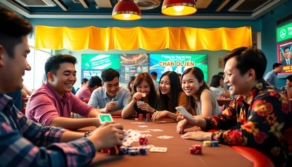 Exciting online card game scene featuring players engaged in Tiến Lên, with ambiance reflecting topgamebaidoithuong.mx's vibrant gaming atmosphere.