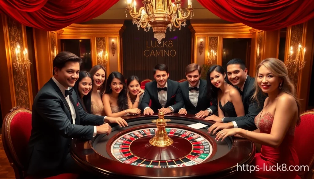 Người chơi tham gia trò roulette đầy hấp dẫn tại casino https://luck8.com, thể hiện sự sang trọng và cảm giác hồi hộp.