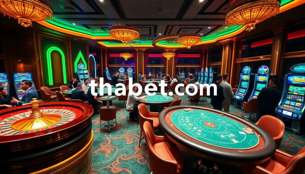 Experience the thrill of thabet com in this vibrant casino scene filled with gaming excitement.