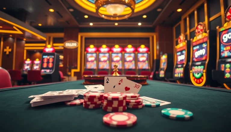 Engaging casino scene showcasing go99 gameplay with vibrant cards and roulette wheel.