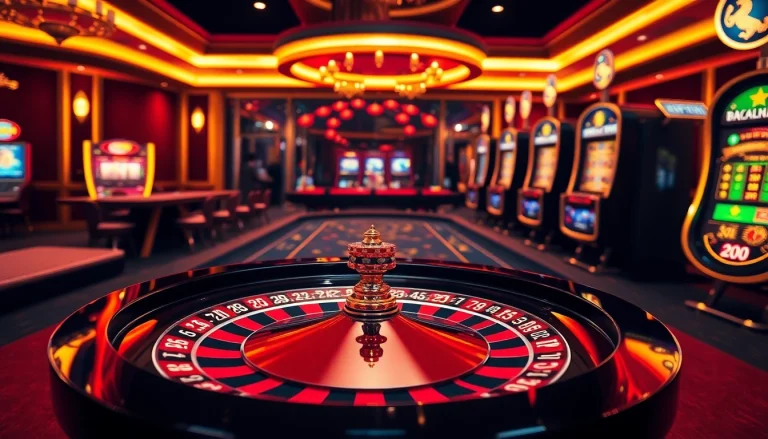 Experience high-stakes gaming at https://xx88.day/ with a luxurious casino scene featuring vibrant roulette wheels and poker chips.
