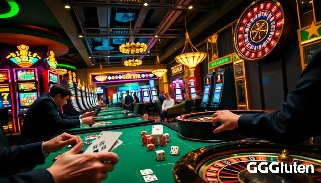 Exciting gaming action at GG88 Tech casino with vibrant tables and slot machines.