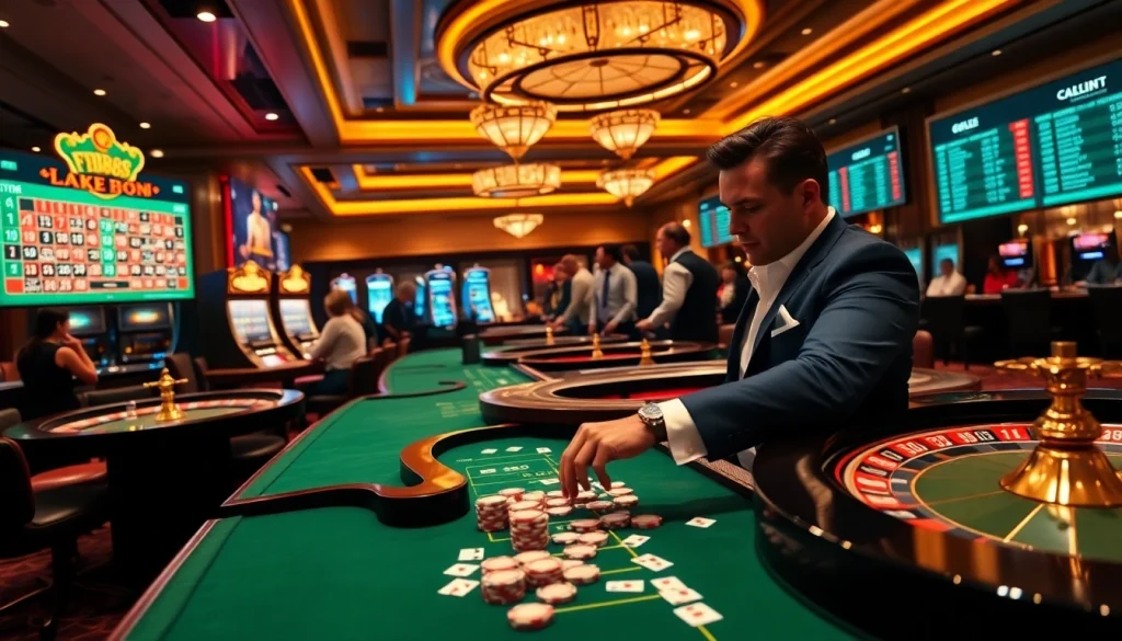 Experience FB88 with players enjoying luxury casino games under warm lighting.