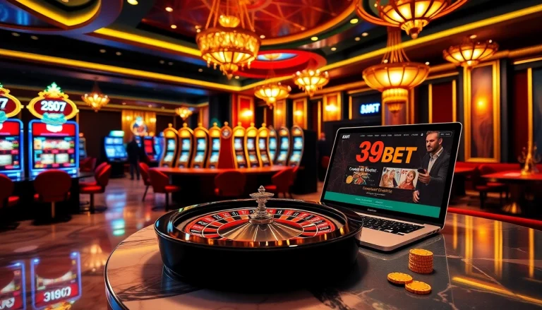Experience thrilling casino action with the vibrant 39BET gaming scene featuring roulette and poker.