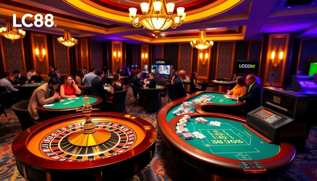 Experience the excitement of gambling with LC88.COM at a vibrant casino table full of action.