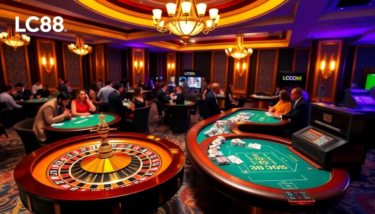 Experience the excitement of gambling with LC88.COM at a vibrant casino table full of action.