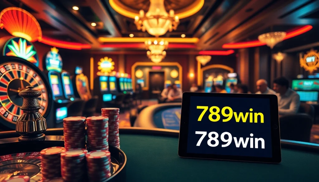 Experience the luxury of 789win with dynamic casino visuals highlighting excitement and strategy.