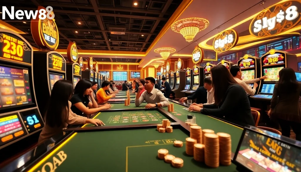 New88's vibrant online casino experience showcasing players enjoying various games in a luxurious setting.