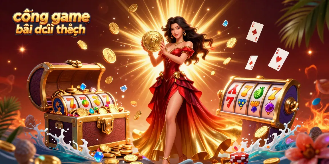 Experience the excitement of cổng game bài đổi thưởng through a stunning visual of treasure, coins, and characters.