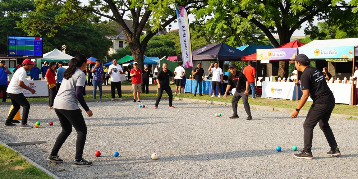 Petanque tournament at FOPI Kota Bitung with players and spectators, showcasing community spirit and engagement.