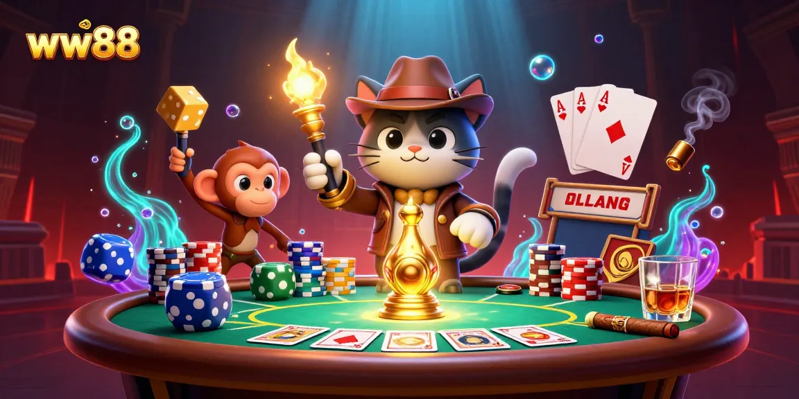 Engage in thrilling gameplay at ww88 with a cartoon cat and monkey uncovering casino treasures.
